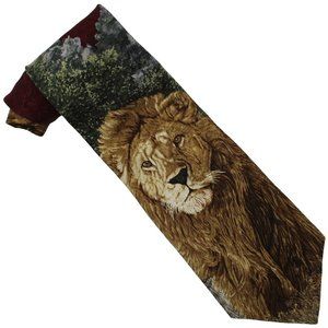 Simba Lion Silk Necktie Simon Combes Puritan Burgundy The Greenwich Workshop